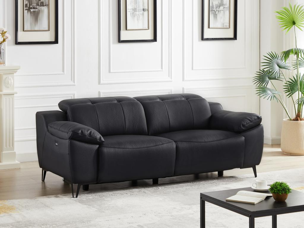 LINEA SOFA Sofá relax eléctrico de 3 plazas de cuero negro ROVETO