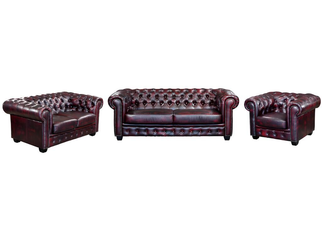 LINEA SOFA Sofá 3+2+1 plazas chesterfield BRENTON 100% piel de búfalo - cereza