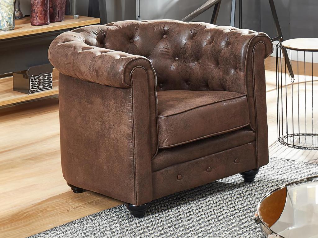 Unique Sillón CHESTERFIELD de microfibra envejecida