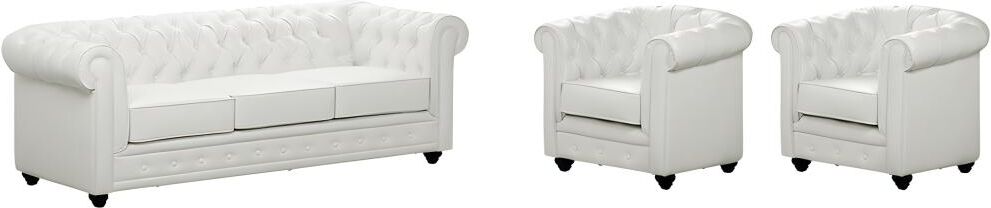 Unique Sofá 3 plazas y 2 sillones CHESTERFIELD - Piel sintética - Blanco