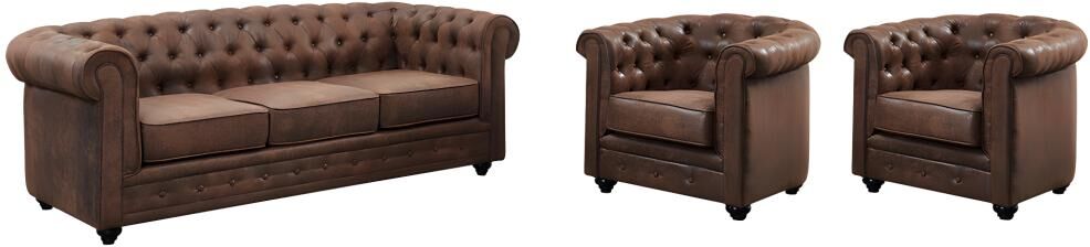 Unique Sofá 3 plazas y 2 Sillones CHESTERFIELD de microfibra envejecida