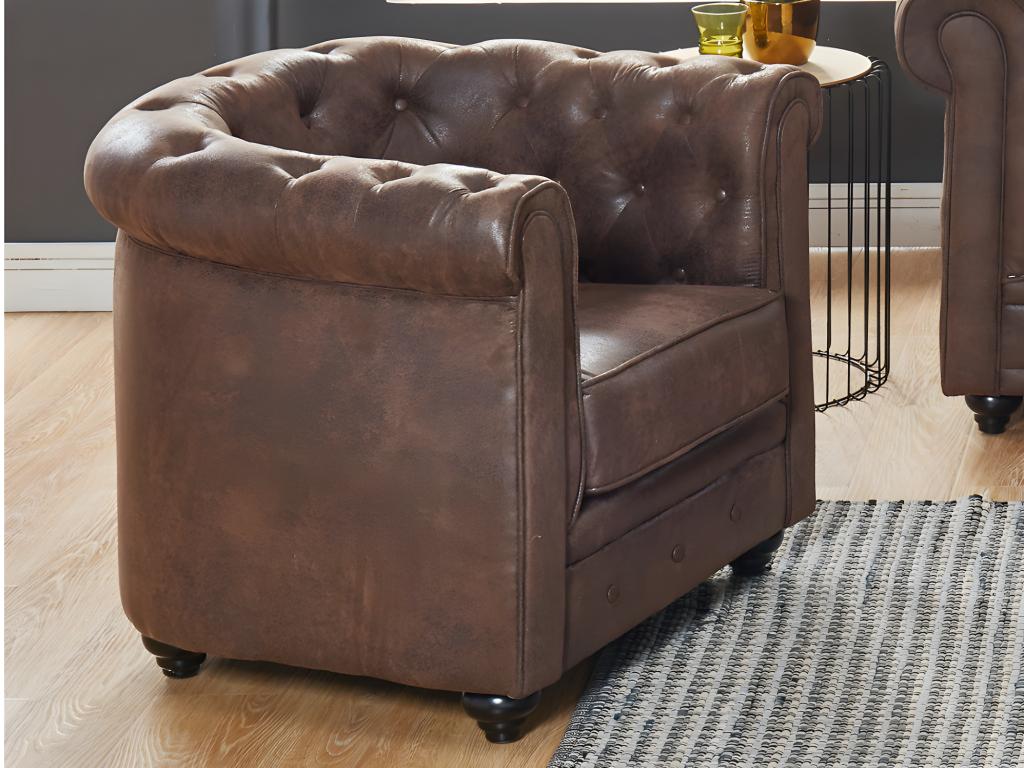 Unique Lote de 2 sillones CHESTERFIELD de microfibra envejecida