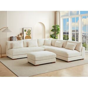 Unique Sofá rinconera reversible y puf de pana beige SPERONE de Pascal Morabito Unique Sofá rinconera reversible y puf de pana beige SPERONE de Pascal Morabito