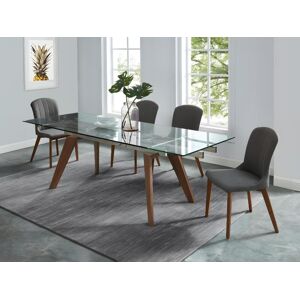 Unique Mesa de comedor extensible ALTAMIRA - 6 a 8 comensales - Vidrio templado y metal con acabado tipo nogal