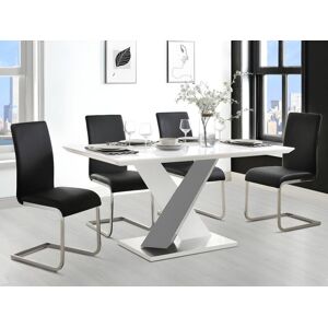 Unique Mesa de comedor SALVA - 6 comensales - MDF lacado - Blanco y negro