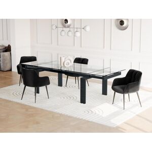 Unique Mesa de comedor extensible LUBANA - Cristal templado y metal - Negro - 8 a 10 cubiertos