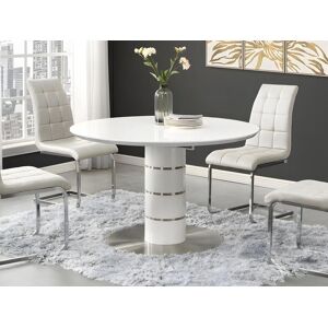 Unique Mesa de comedor extensible - 4 a 6 comensales - MDF y metal inoxidable - Blanco lacado - CUSCO