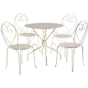 MYLIA Comedor de jardín metal estilo hierro forjado : mesa + 4 sillas - Blanco - GUERMANTES