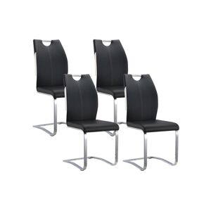 Unique Conjunto de 4 sillas WINCH - Piel sintética negra - Patas de metal cromado