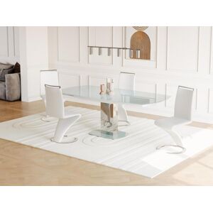 Unique Mesa de comedor extensible TALICIA - Cristal templado y metal - 6 a 8 cubiertos - Color Blanco