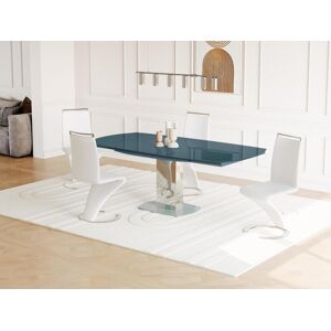 Unique Mesa de comedor extensible TALICIA - Cristal templado y metal - 6 a 8 cubiertos - Color Gris