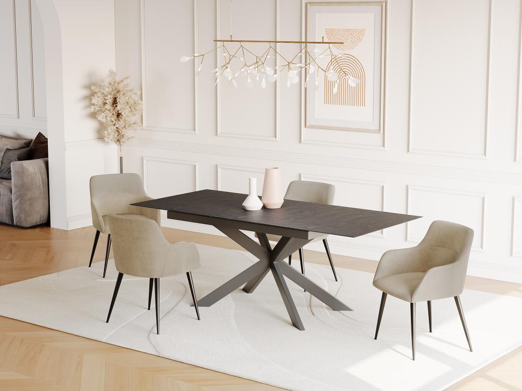 Maison Céphy Mesa de comedor extensible ALBINA - 6 a 8 comensales - Cerámica y cristal templado - Antracita