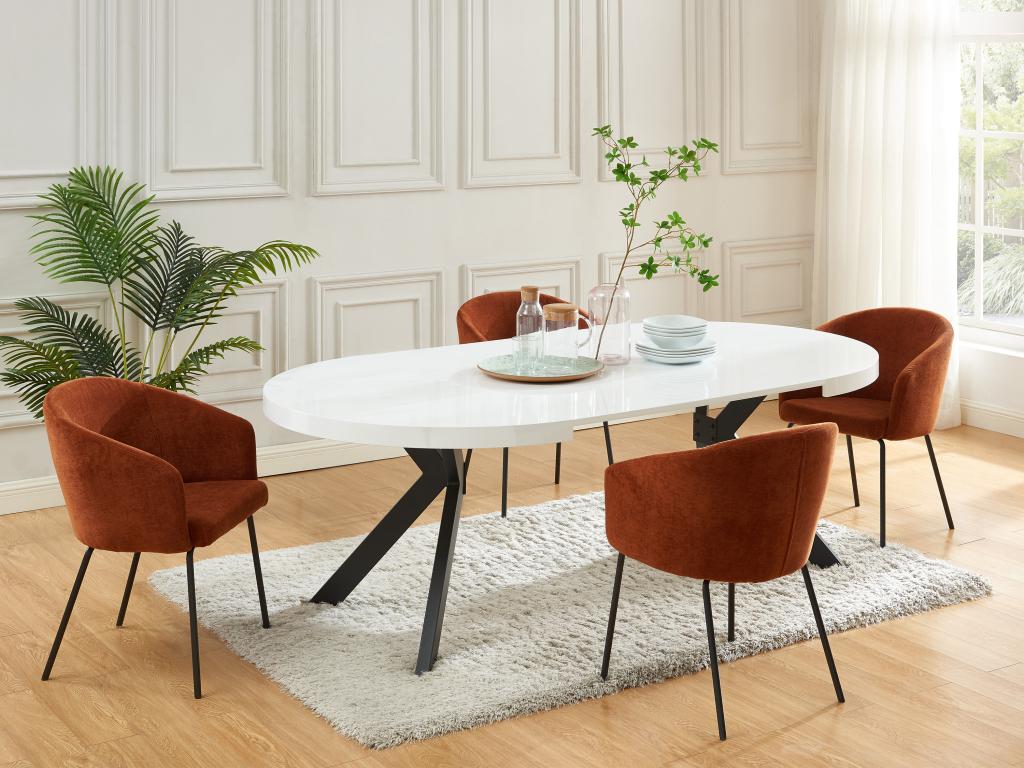 Unique Mesa de comedor extensible 4 a 8 comensales de MDF y acero - Blanco lacado y negro - KOMONI