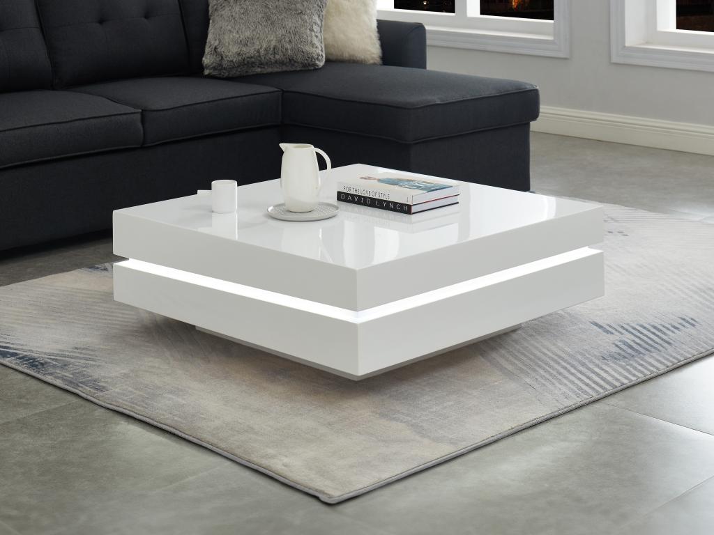 Unique Mesa de centro de MDF con LEDs - Blanco lacado - LYESS