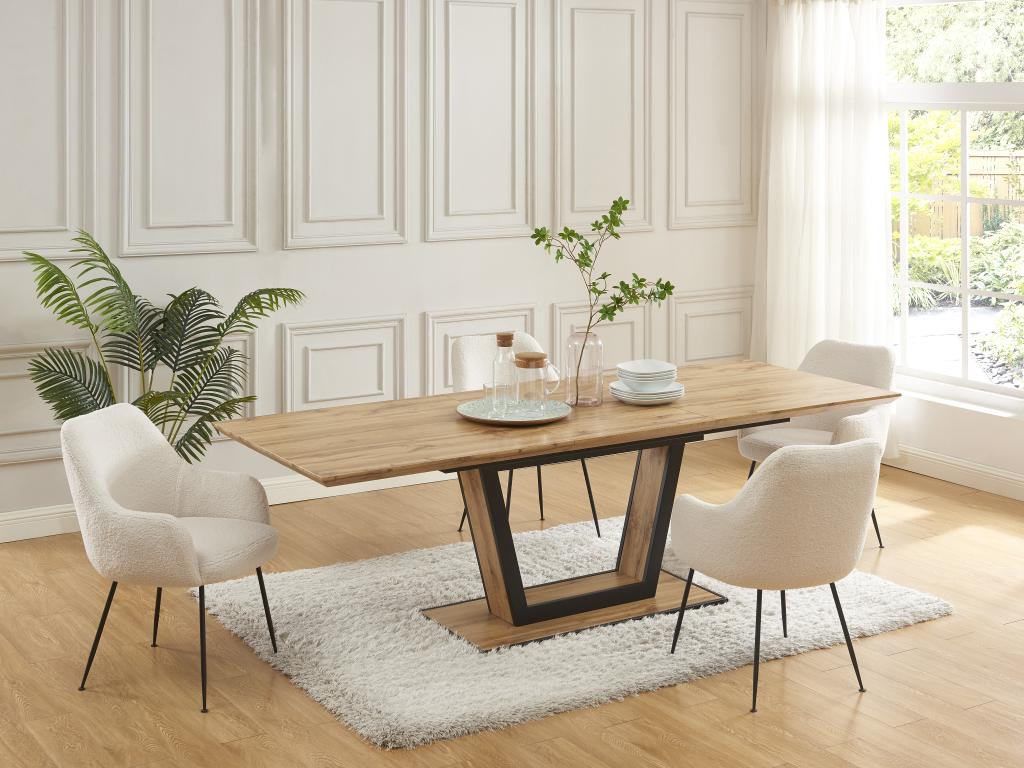 Unique Mesa de comedor extensible 6 a 10 comensales de MDF y metal - Natural y negro - VITENO