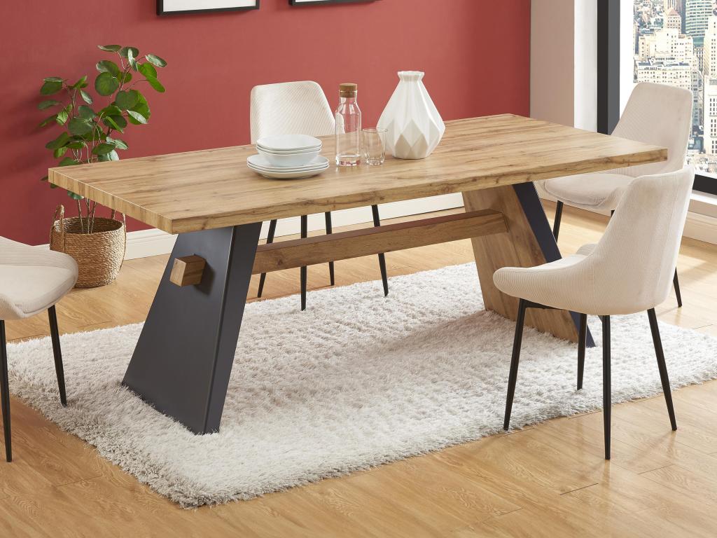 Unique Mesa de comedor 8 comensales de MDF - Natural y antracita - MILATU