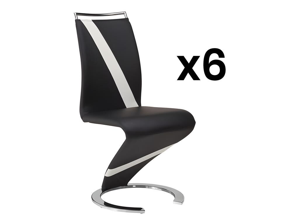 Unique Conjunto de 6 sillas TWIZY - Piel sintética - Negro con borde blanco