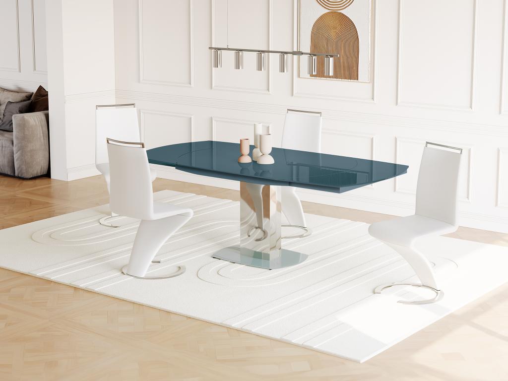 Unique Mesa de comedor extensible TALICIA - Cristal templado y metal - 6 a 8 cubiertos - Color Gris