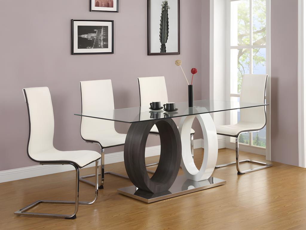 Unique Mesa de comedor AYANE - Cristal templado y MDF - Gris y Blanco