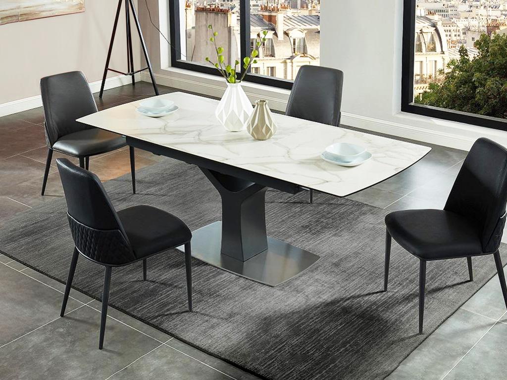 Unique Mesa de comedor extensible COLBY - 6 a 8 comensales - Cerámica y cristal templado