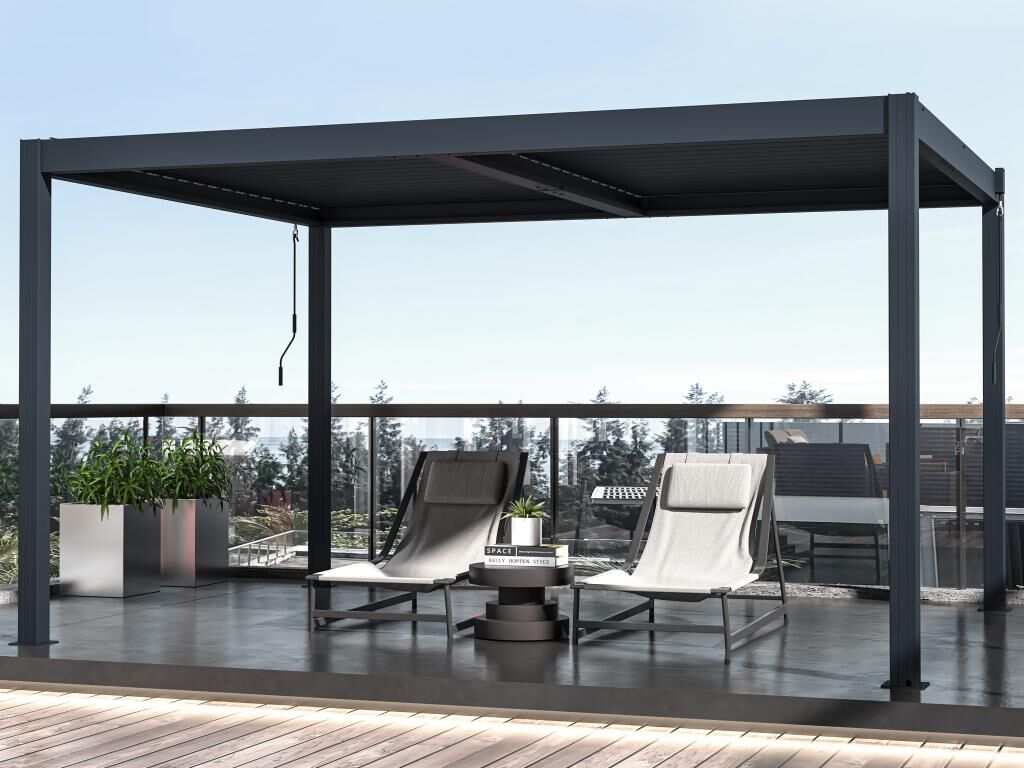 EXPERTLAND Pérgola bioclimática autoportante de aluminio con hojas orientables 12 m² antracita - CASSAPIA