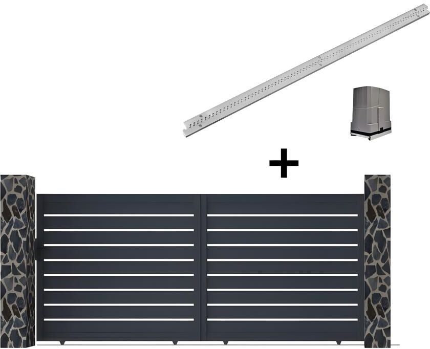 EXPERTLAND Portón corredero motorizado de aluminio color antracita PRIMO - Ancho 350 x Alt. 176 cm