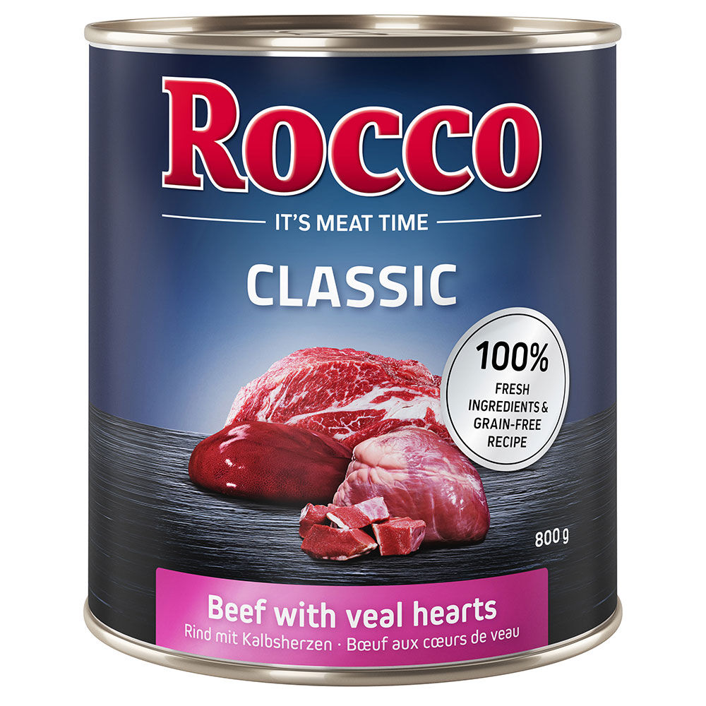 Rocco 6x800g Classic vacuno y corazón de ternera  comida húmeda para perros