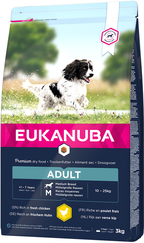 Eukanuba 3kg Adult razas medianas pollo  pienso para perros