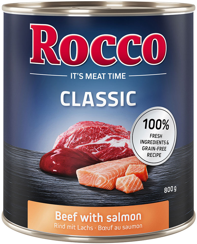 Rocco 6x800g Classic vacuno y salmón  comida húmeda para perros