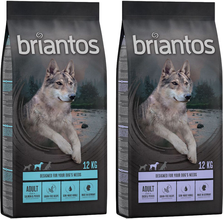 briantos 2x12kg Adult SIN CEREALES pack mixto  pienso para perros