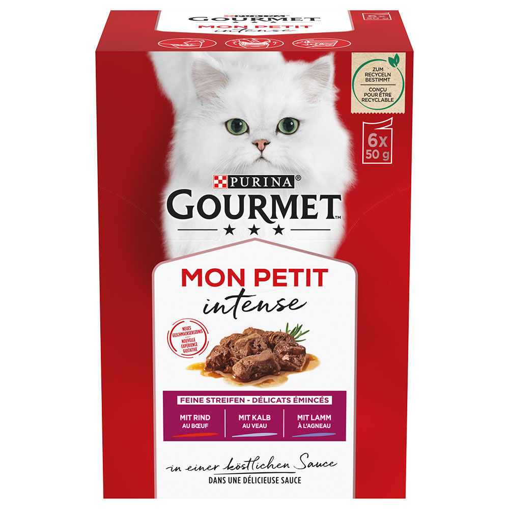 Gourmet 48x50g Vacuno ternera cordero Purina  Mon Petit sobres para gatos