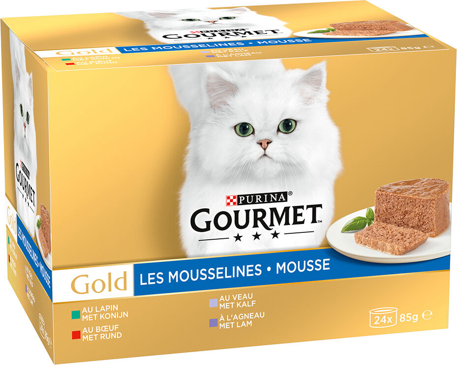 Gourmet 24x85g Purina  Gold Mousse pack mixto de carnes para gatos