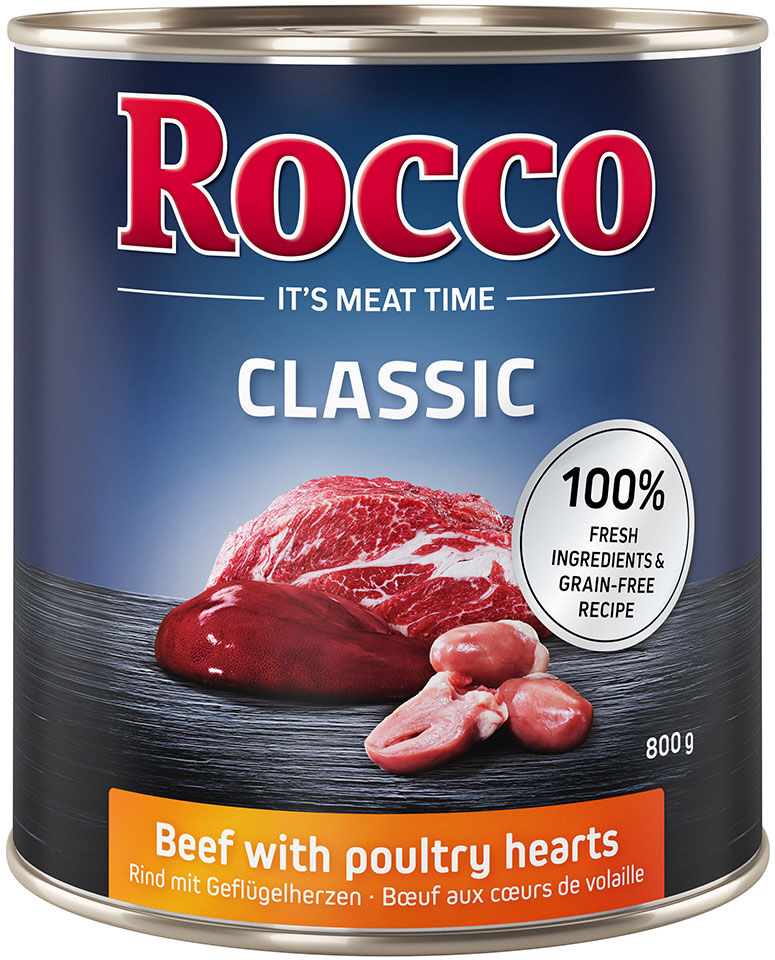 Rocco 6x800g Classic vacuno y corazón de ave  comida húmeda para perros