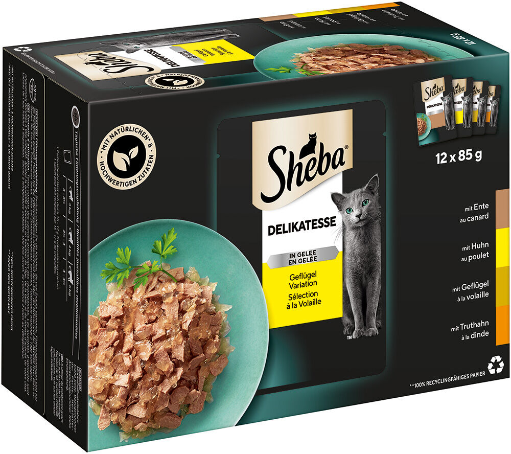 Sheba 24x85g Delicias de aves en gelatina  comida húmeda para gatos