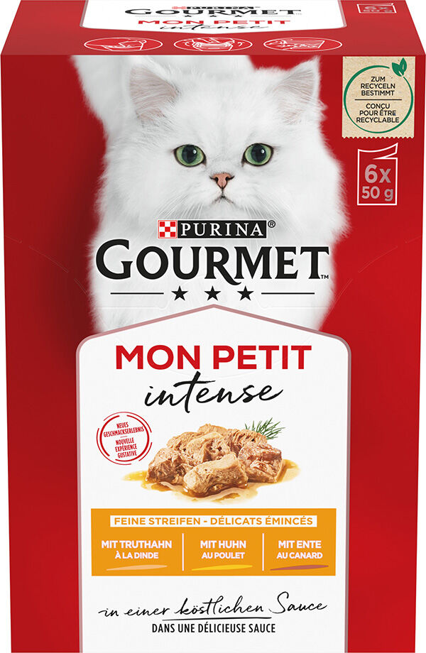 Gourmet 48x50g Pato pollo y pavo Purina  Mon Petit sobres para gatos