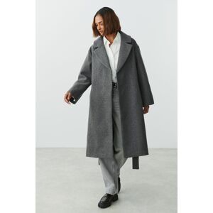 Gina Tricot - Long belted coat - päällystakit - Grey - M - Female - Grey - Female