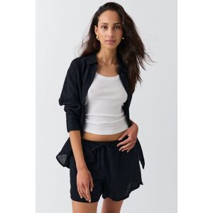 Gina Tricot - Relaxed linen blend shorts - pellavashortsit - Black - M - Female - Black - Female