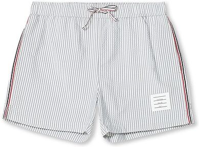 Thom Browne Nylon Seersucker Swim Trunks White/Navy