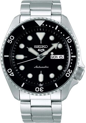 Seiko 5 Sports Mens 43mm 100m Automatic Steel/Black Dial