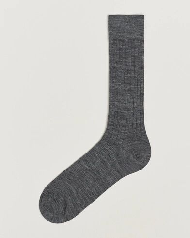 Bresciani Wool/Nylon Ribbed Short Socks Medium Grey