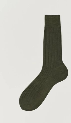 Bresciani Cotton Ribbed Short Socks Olive Green