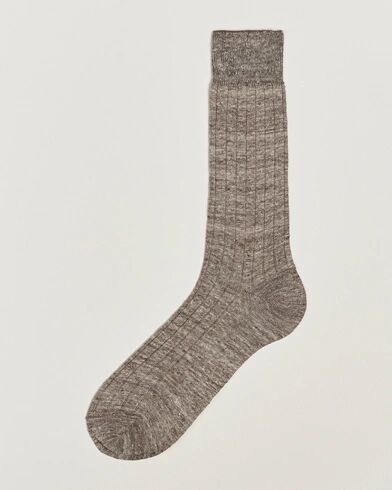 Bresciani Linen Ribbed Short Socks Brown Melange