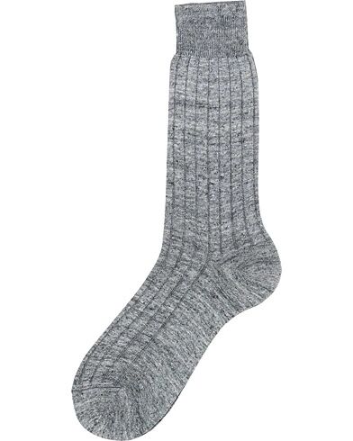 Bresciani Linen Ribbed Short Socks Grey