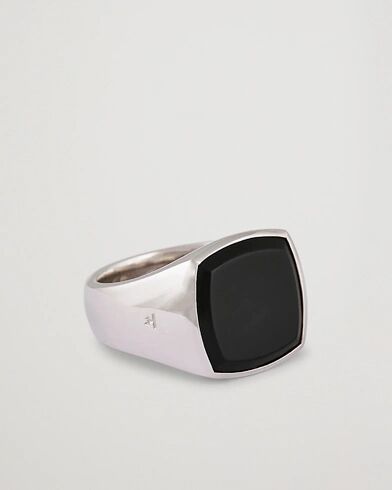 Wood Cushion Black Onyx Ring Silver