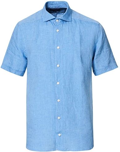 Eton Slim Fit Short Sleeve Linen Shirt Blue