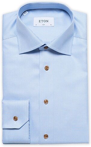 Eton Slim Fit Mini Houndstooth Cut Away Shirt Blue