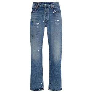 HUGO Regular-fit jeans in mid-blue paint-splashed denim