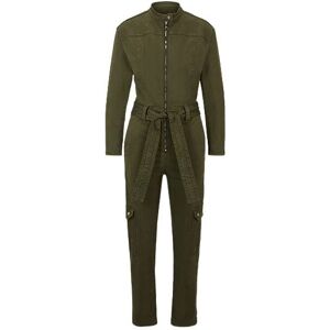 Boss Belted jumpsuit in stretch-cotton twill and stand collar