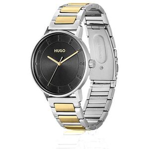 HUGO Black-dial watch with two-tone link bracelet
