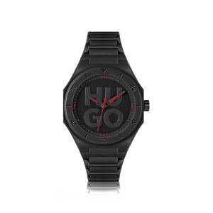 HUGO Black watch with silicone strap and stacked-logo dial
